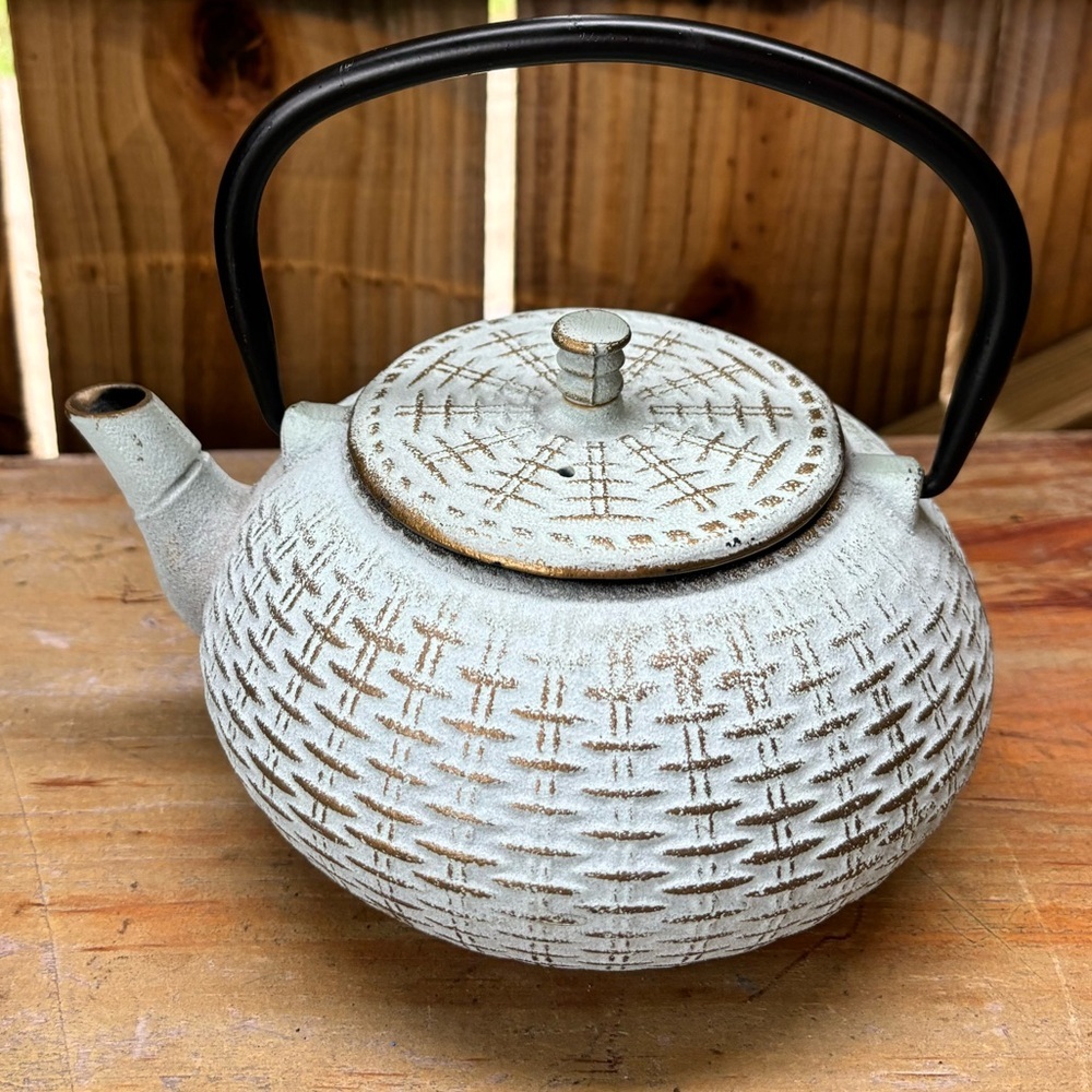 Tetsubin Japanese Style Cast Iron Tea Kettle Black Enamel Interior & Strainer